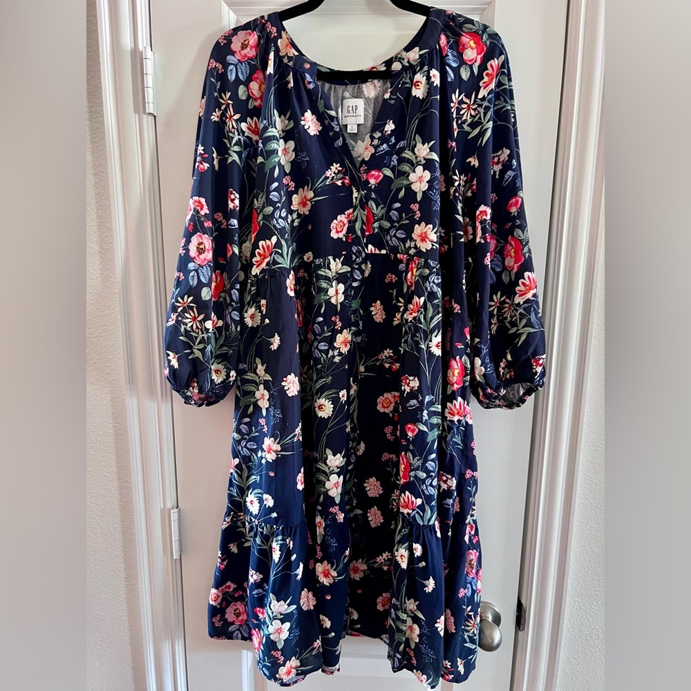 GAP Navy Floral Midi Dress with Pink & White Flowers